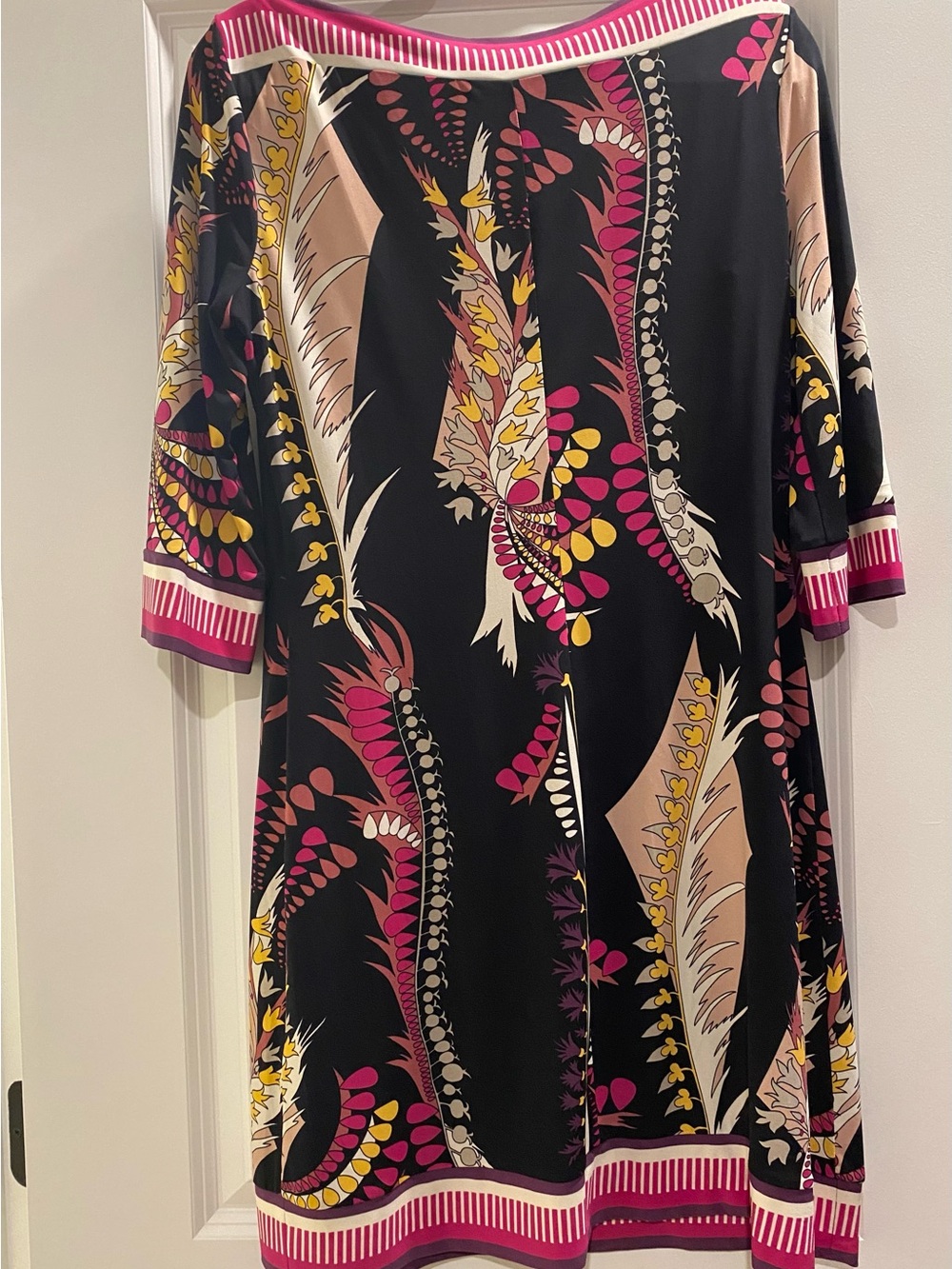 Cache Black Midi Dress with Pink, Yellow & Cream Print